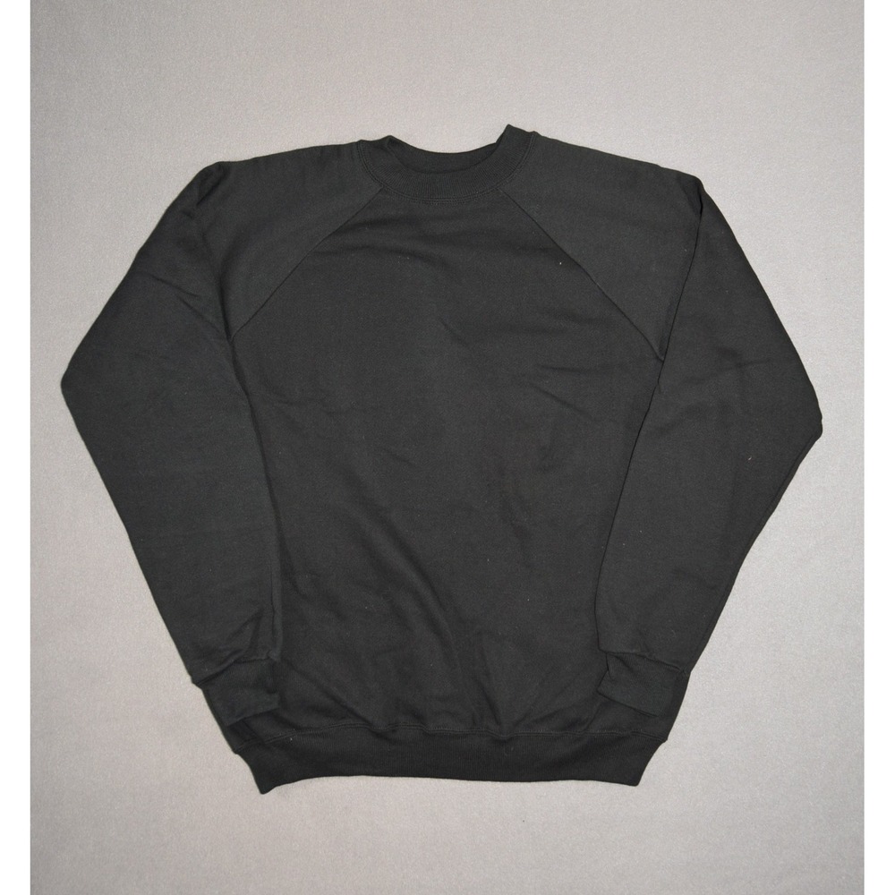 Vintage Hanes Sweatshirt Mens Large Black Blank Raglan Crewneck 50/50 New